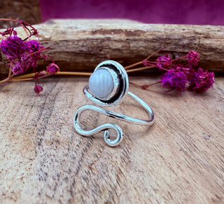 Boho Moonstone Silver Ring, Non Tarnish Jewellery Adjustable Silver Ring