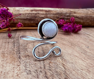 Boho Moonstone Silver Ring, Non Tarnish Jewellery Adjustable Silver Ring