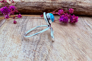 Boho Turquoise Silver Ring, Non Tarnish Jewellery Adjustable Silver Ring