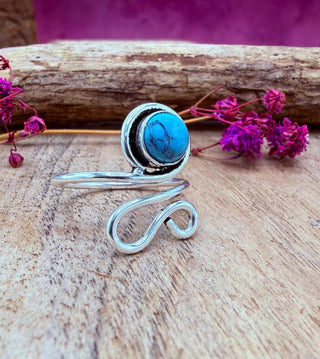 Boho Turquoise Silver Ring, Non Tarnish Jewellery Adjustable Silver Ring