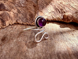 Boho Amethyst Silver Ring, Non Tarnish Jewellery Adjustable Silver Ring