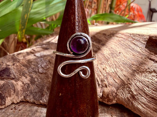 Boho Amethyst Silver Ring, Non Tarnish Jewellery Adjustable Silver Ring