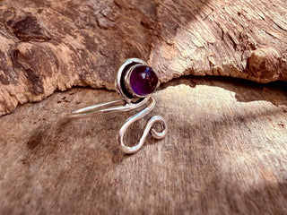 Boho Amethyst Silver Ring, Non Tarnish Jewellery Adjustable Silver Ring