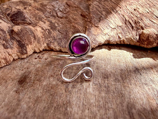 Boho Amethyst Silver Ring, Non Tarnish Jewellery Adjustable Silver Ring