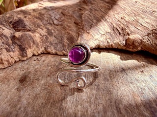Boho Amethyst Silver Ring, Non Tarnish Jewellery Adjustable Silver Ring