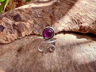 Boho Amethyst Silver Ring, Non Tarnish Jewellery Adjustable Silver Ring