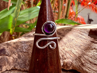 Boho Amethyst Silver Ring, Non Tarnish Jewellery Adjustable Silver Ring
