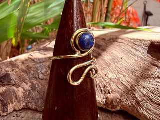 Boho Lapis Lazuli Brass Ring, Adjustable Brass Ring, Bohemian Women's Jewellery,
