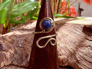 Boho Lapis Lazuli Brass Ring, Adjustable Brass Ring, Bohemian Women's Jewellery,