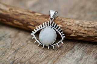 Moonstone Silver Evil Eye Necklace / Stainless Steel Chain / Stone / Ethnic / Hypoallergenic / Third Eye / Illuminati