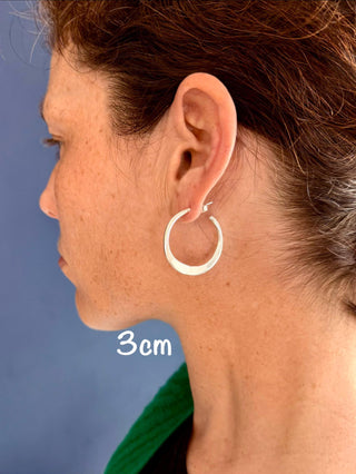 Hammered Flat Silver Hoop Earrings Butterfly Back, Irregular Silver Hoops, Ethnic Jewellery, Everyday Silver Earrings