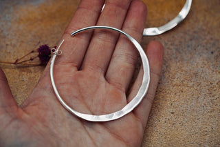 Hammered Flat Silver Hoop Earrings Butterfly Back, Irregular Silver Hoops, Ethnic Jewellery, Everyday Silver Earrings