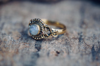 Moonstone Brass Ring, Boho Moonstone Ring, Natural Stone Ring, Vintage Gold Ring, Spiritual Gift for Her, Bohemian Jewellery