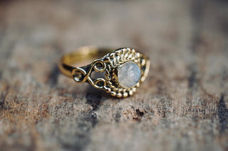 Moonstone Brass Ring, Boho Moonstone Ring, Natural Stone Ring, Vintage Gold Ring, Spiritual Gift for Her, Bohemian Jewellery