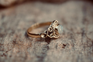 Moonstone Brass Ring, Boho Moonstone Ring, Natural Stone Ring, Vintage Gold Ring, Spiritual Gift for Her, Bohemian Jewellery