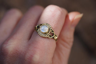 Moonstone Brass Ring, Boho Moonstone Ring, Natural Stone Ring, Vintage Gold Ring, Spiritual Gift for Her, Bohemian Jewellery