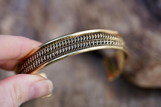 Boho Cuff Bracelet, Textured Beaded Brass Bracelet, Bohemian Jewellery Gift for Her