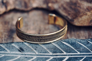 Boho Cuff Bracelet, Textured Beaded Brass Bracelet, Bohemian Jewellery Gift for Her