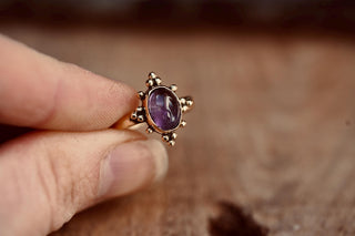 Amethyst Brass Ring, Boho Moonstone Ring, Natural Stone Ring, Vintage Gold Ring, Spiritual Gift for Her, Bohemian Jewellery