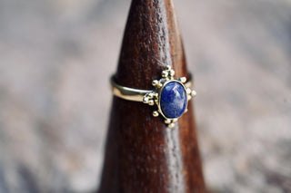 Lapis Lazuli Brass Ring, Boho Moonstone Ring, Natural Stone Ring, Vintage Gold Ring, Spiritual Gift for Her, Bohemian Jewellery