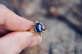 Lapis Lazuli Brass Ring, Boho Moonstone Ring, Natural Stone Ring, Vintage Gold Ring, Spiritual Gift for Her, Bohemian Jewellery