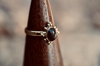 Black Onyx Brass Ring, Boho Moonstone Ring, Natural Stone Ring, Vintage Gold Ring, Spiritual Gift for Her, Bohemian Jewellery