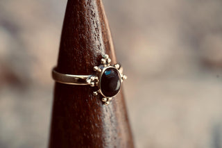 Black Onyx Brass Ring, Boho Moonstone Ring, Natural Stone Ring, Vintage Gold Ring, Spiritual Gift for Her, Bohemian Jewellery