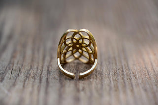 Boho Brass Adjustable Ring, Geometric Flower Ring, Minimalist Bohemian Jewellery, Adjustable Statement Ring, Boho Style Gift for Her