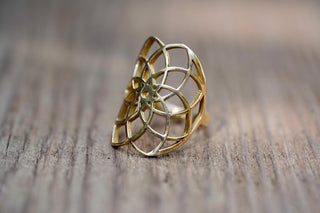 Boho Brass Adjustable Ring, Geometric Flower Ring, Minimalist Bohemian Jewellery, Adjustable Statement Ring, Boho Style Gift for Her