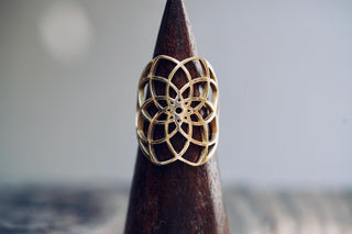 Boho Brass Adjustable Ring, Geometric Flower Ring, Minimalist Bohemian Jewellery, Adjustable Statement Ring, Boho Style Gift for Her