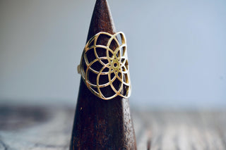 Boho Brass Adjustable Ring, Geometric Flower Ring, Minimalist Bohemian Jewellery, Adjustable Statement Ring, Boho Style Gift for Her