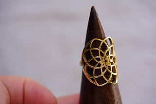 Boho Brass Adjustable Ring, Geometric Flower Ring, Minimalist Bohemian Jewellery, Adjustable Statement Ring, Boho Style Gift for Her