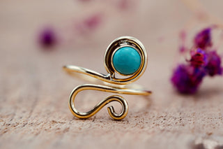 Boho Turquoise Brass Ring, Adjustable Brass Ring, Bohemian Women's Jewellery,
