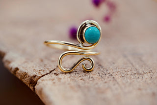 Boho Turquoise Brass Ring, Adjustable Brass Ring, Bohemian Women's Jewellery,
