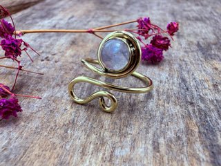 Boho Moonstone Brass Ring, Adjustable Ring, One size