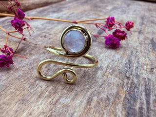 Boho Moonstone Brass Ring, Adjustable Ring, One size