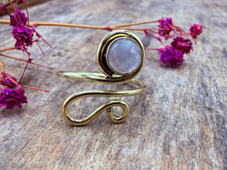 Boho Moonstone Brass Ring, Adjustable Ring, One size