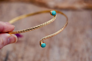 Brass Armlet - Turquoise Cuff Bracelet – Textured Gold Upper Arm Bracelet, Boho Goddess Jewellery, Adjustable Statement Arm Band, Festival
