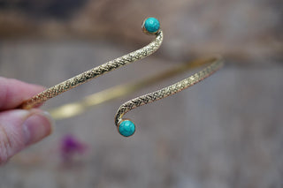 Brass Armlet - Turquoise Cuff Bracelet – Textured Gold Upper Arm Bracelet, Boho Goddess Jewellery, Adjustable Statement Arm Band, Festival