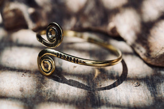 Solid Brass Spiral Cuff Bracelet – Adjustable Arm Cuff, Forearm Bracelet, Boho Brass Bangle