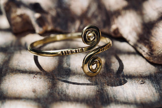 Solid Brass Spiral Cuff Bracelet – Adjustable Arm Cuff, Forearm Bracelet, Boho Brass Bangle