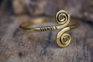 Solid Brass Spiral Cuff Bracelet – Adjustable Arm Cuff, Forearm Bracelet, Boho Brass Bangle
