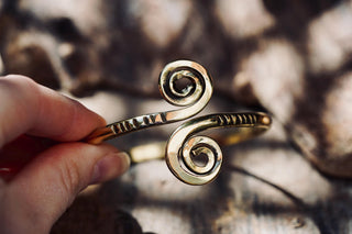 Solid Brass Spiral Cuff Bracelet – Adjustable Arm Cuff, Forearm Bracelet, Boho Brass Bangle