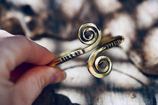 Solid Brass Spiral Cuff Bracelet – Adjustable Arm Cuff, Forearm Bracelet, Boho Brass Bangle