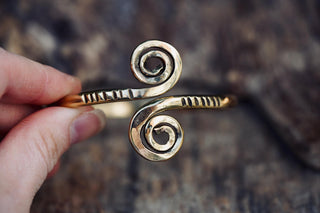 Solid Brass Spiral Cuff Bracelet – Adjustable Arm Cuff, Forearm Bracelet, Boho Brass Bangle