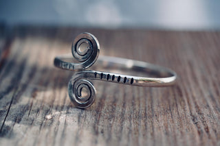 Solid Silver Plated Spiral Cuff Bracelet – Adjustable Arm Cuff, Forearm Bracelet, Boho Silver Bangle