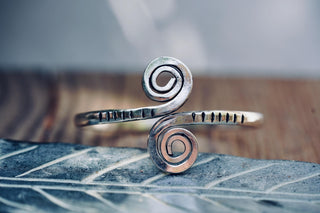 Solid Silver Plated Spiral Cuff Bracelet – Adjustable Arm Cuff, Forearm Bracelet, Boho Silver Bangle