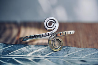 Solid Silver Plated Spiral Cuff Bracelet – Adjustable Arm Cuff, Forearm Bracelet, Boho Silver Bangle