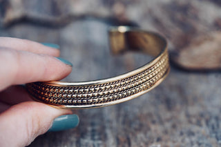 Boho Cuff Bracelet, Textured Beaded Brass Bracelet, Bohemian Jewellery Gift for Her