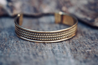 Boho Cuff Bracelet, Textured Beaded Brass Bracelet, Bohemian Jewellery Gift for Her